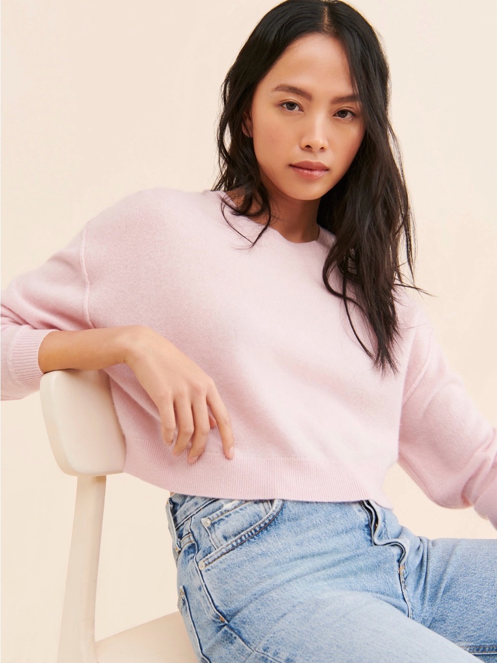Pilcro Alani 100% Cashmere Crewneck Sweater 1X Fits Medium Pink Cropped Boxy Fit